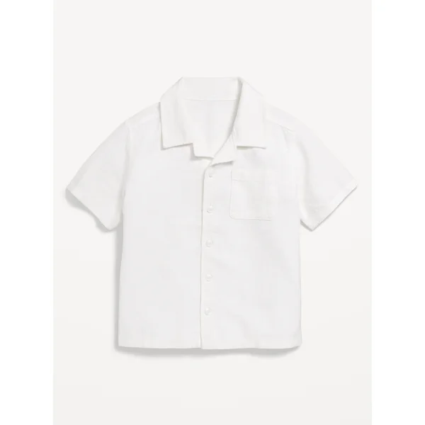 Linen-Blend Pocket Shirt for Toddler Boys - White
