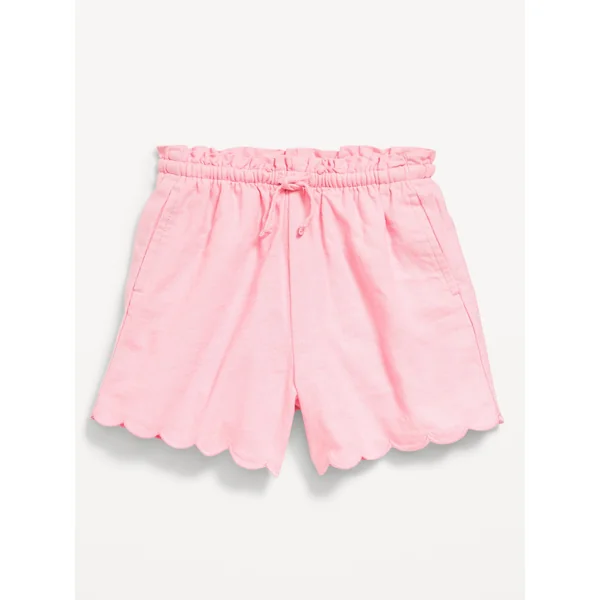 Linen-Blend Scallop-Trim Shorts for Toddler Girls - Anemone Pink