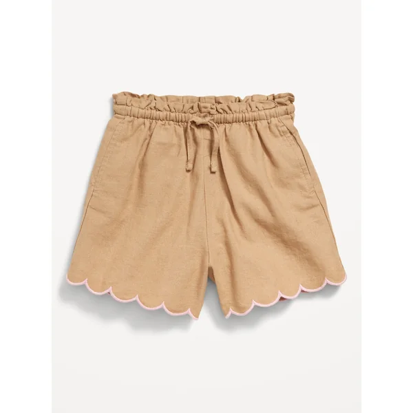 Linen-Blend Scallop-Trim Shorts for Toddler Girls - Maple Glazed