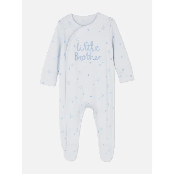 Little Brother Embroidered Newborn Sleeper - Blue