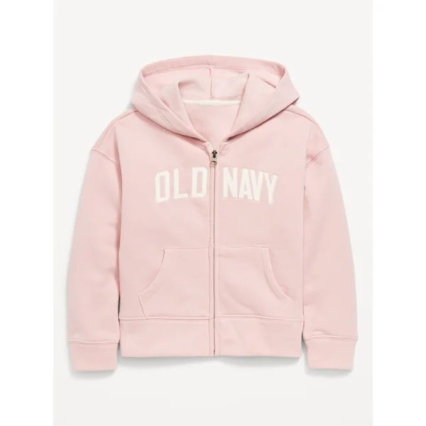 Logo-Graphic Zip Hoodie for Girls - Abalone Pink