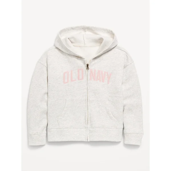 Logo-Graphic Zip Hoodie for Girls - Light Heather Gray
