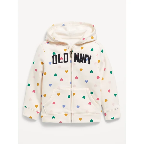 Logo-Graphic Zip Hoodie for Toddler Girls - Cream Heart