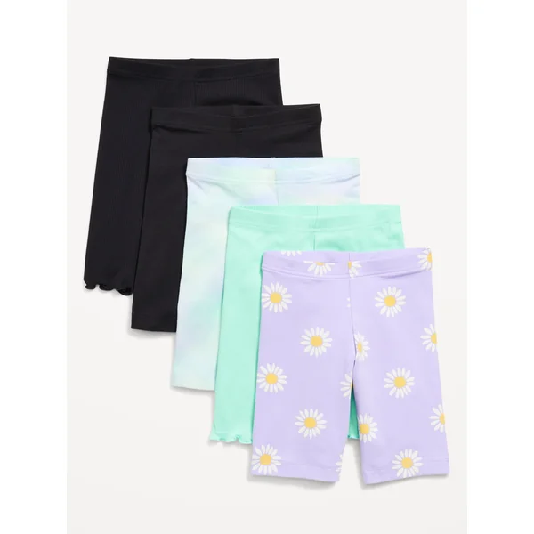 Long Biker Shorts Variety 5-Pack for Girls - Purple Daisy