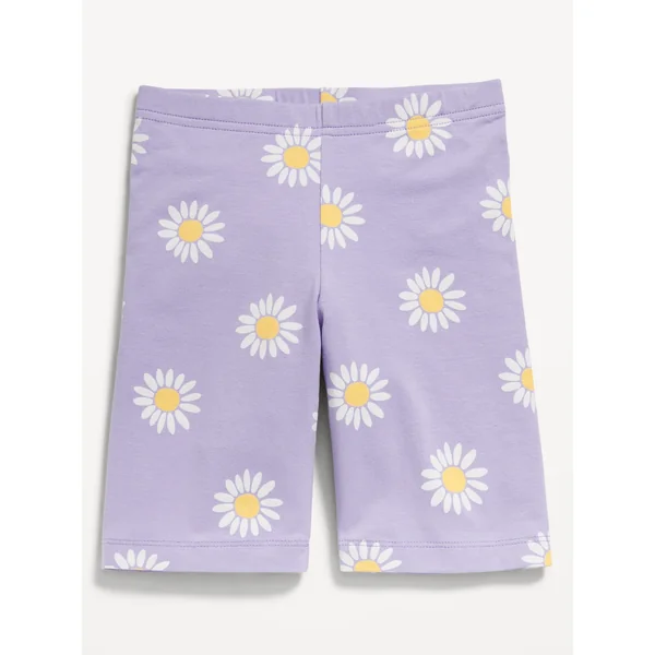 Long Jersey Biker Shorts for Girls - Purple Daisy