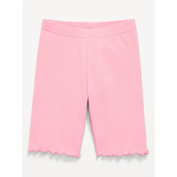 Long Ribbed Lettuce-Edge Biker Shorts for Girls - Anemone Pink