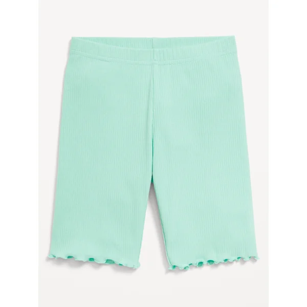 Long Ribbed Lettuce-Edge Biker Shorts for Girls - Aquaverde