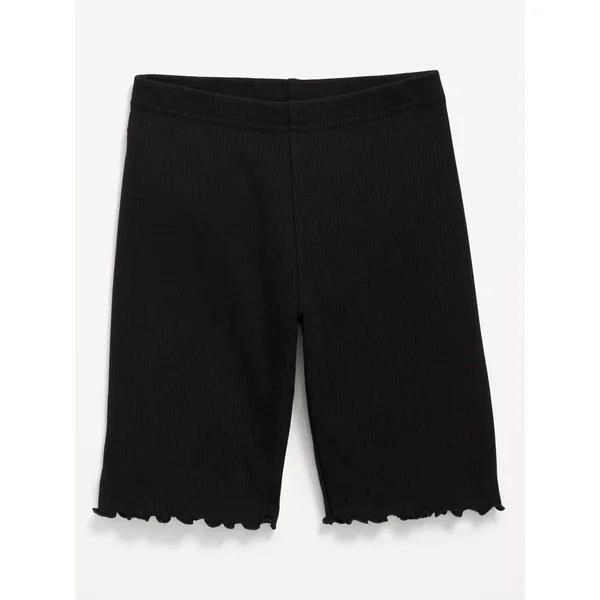 Long Ribbed Lettuce-Edge Biker Shorts for Girls - Black Jack