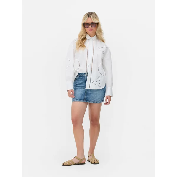 Long Sleeve Cutwork Shirt - White