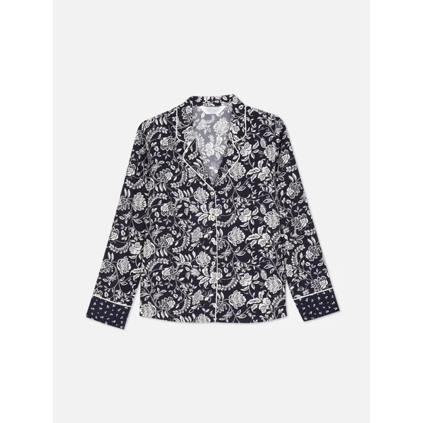 Long Sleeve Floral Pajama Shirt - Navy