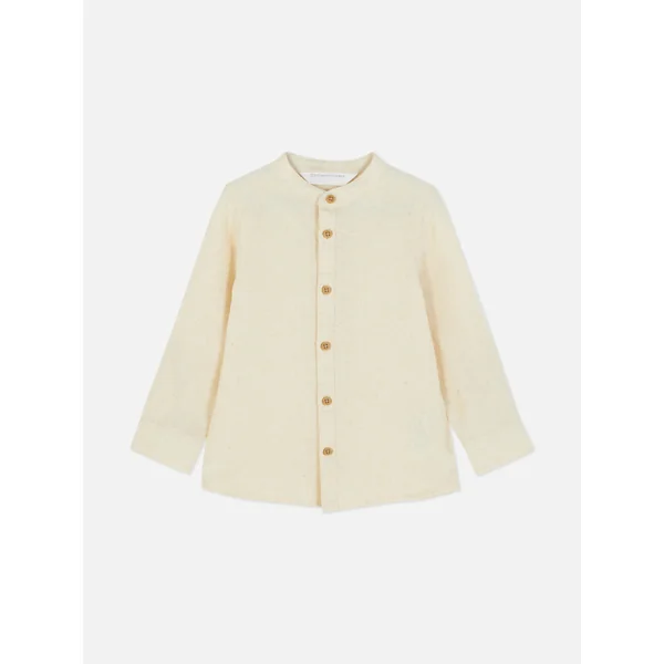 Long Sleeve Linen Blend Shirt - Stone