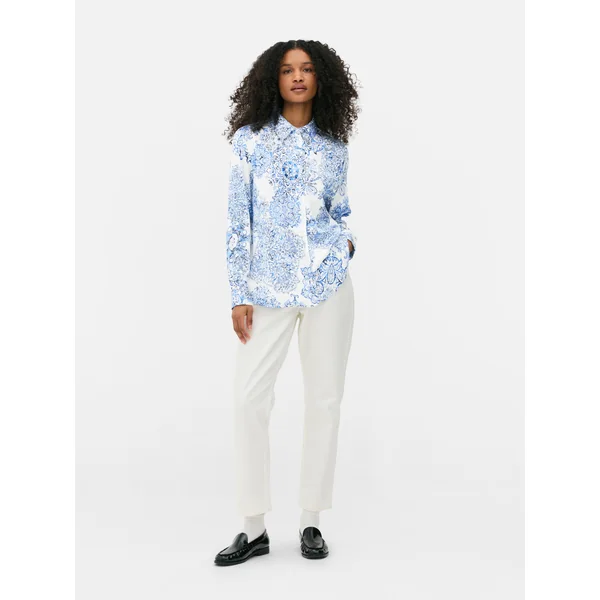Long Sleeve Satin Shirt - Light Blue