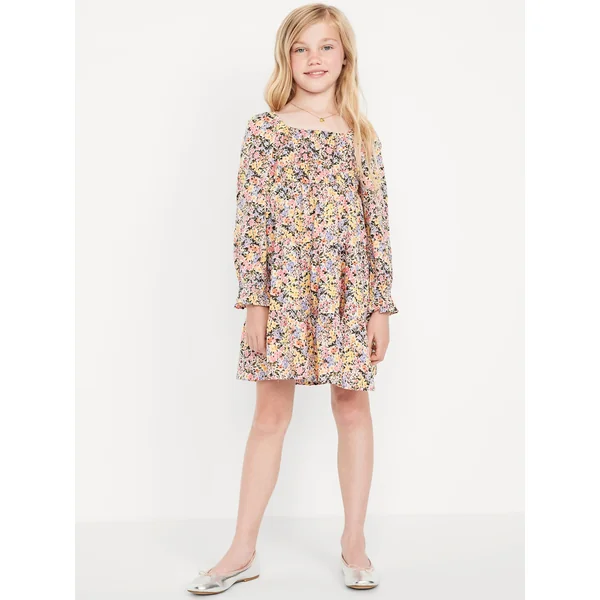 Long-Sleeve Fit and Flare Dress for Girls - Multi Floral