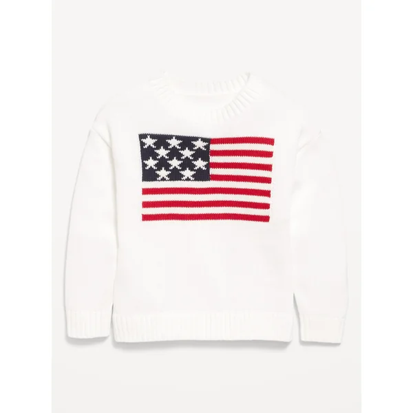 Long-Sleeve Flag-Graphic Sweater for Toddler Girls - 4th Red Flag