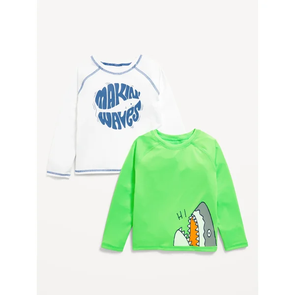 Long-Sleeve Graphic Rashguard Swim Top 2-Pack for Toddler Boys - Calla Lily White