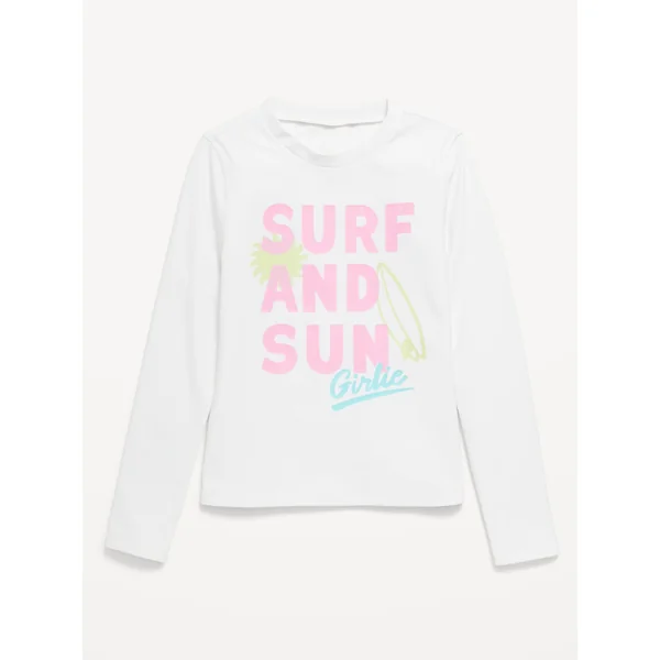 Long-Sleeve Graphic Rashguard Swim Top for Girls - White Lilies