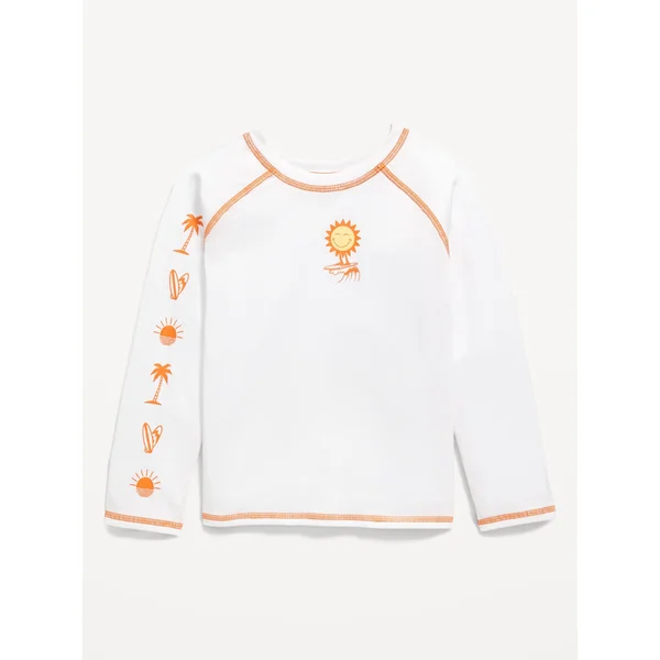 Long-Sleeve Graphic Rashguard Swim Top for Toddler Boys - Calla Lily White