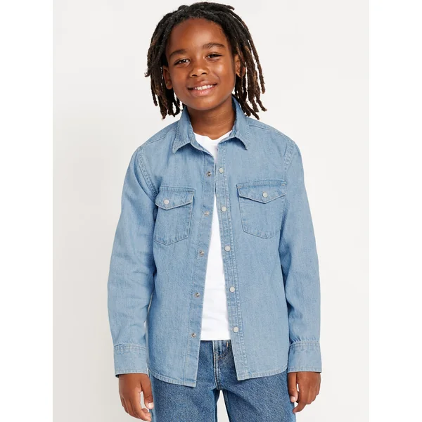 Long-Sleeve Pocket Jean Shirt for Boys - Light Wash