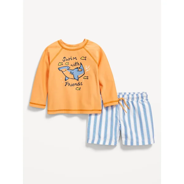 Long-Sleeve Rashguard Swim Top and Shorts Set for Baby - Mango Sorbet