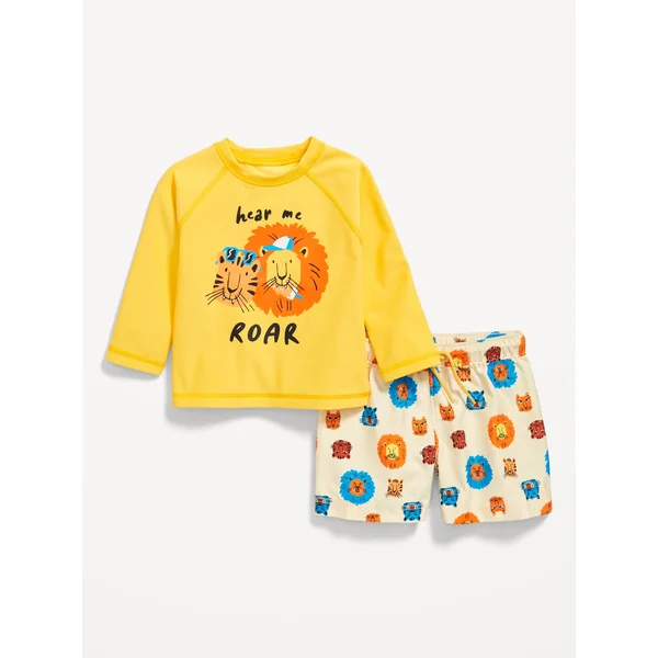 Long-Sleeve Rashguard Swim Top and Shorts Set for Baby - Meringutan Yellow