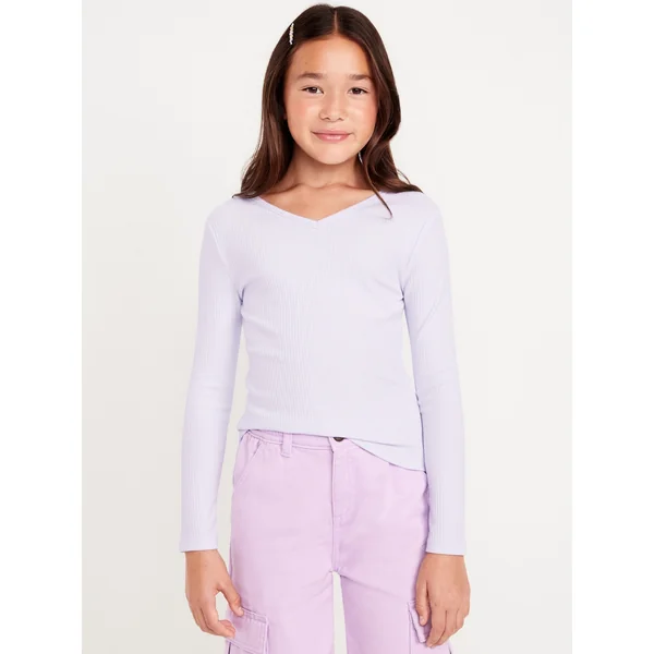 Long-Sleeve Ribbed V-Neck Top for Girls - REFLECTION