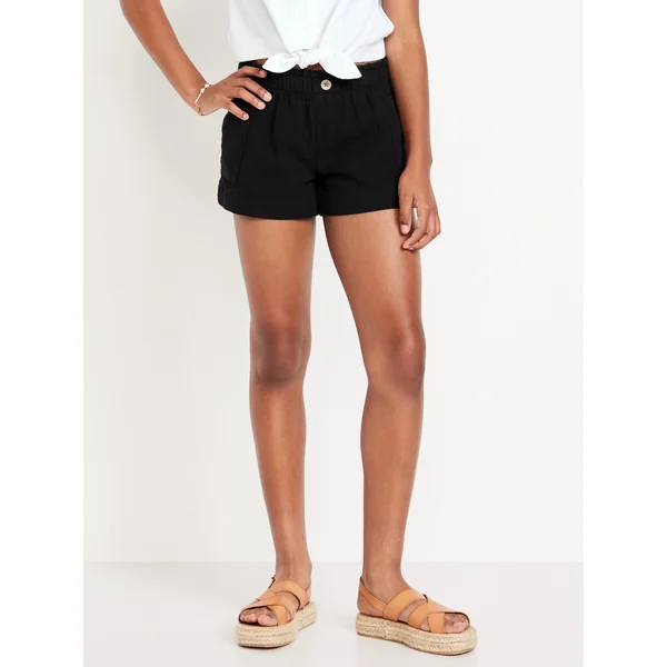 Loose Double-Weave Utility Shorts for Girls - Black Jack