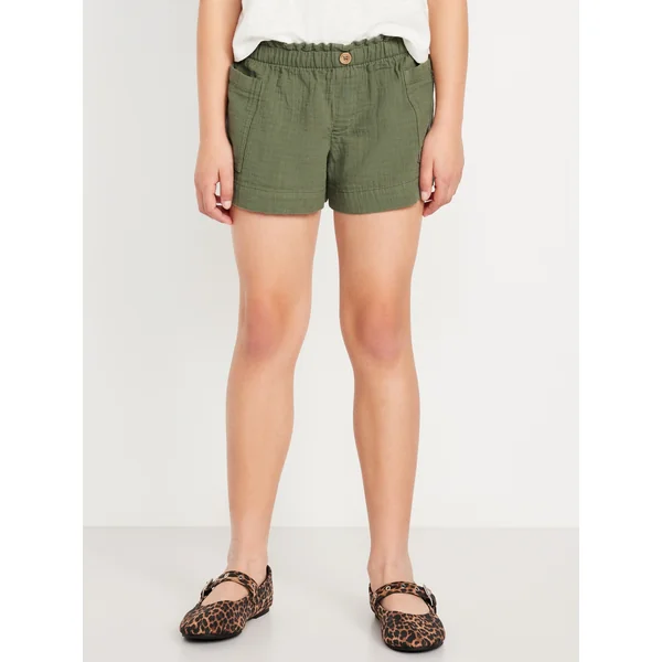 Loose Double-Weave Utility Shorts for Girls - Olive Through This