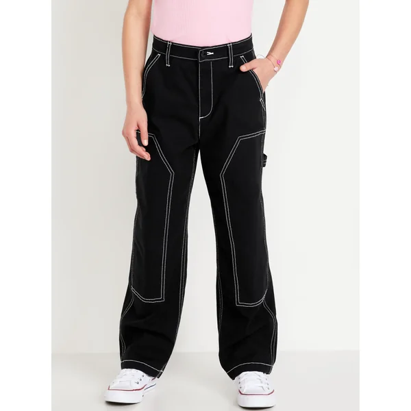 Loose High-Waisted Carpenter Pants for Girls - Black Jack