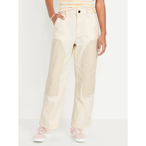 Loose High-Waisted Carpenter Pants for Girls - Wish Bone