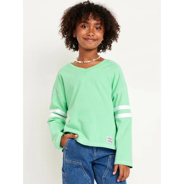 Loose Long-Sleeve Graphic Top for Girls - INTERACTIVE LIME