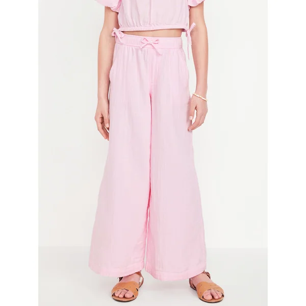 Loose Printed High-Waisted Double-Weave Wide-Leg Pants for Girls - Oleander