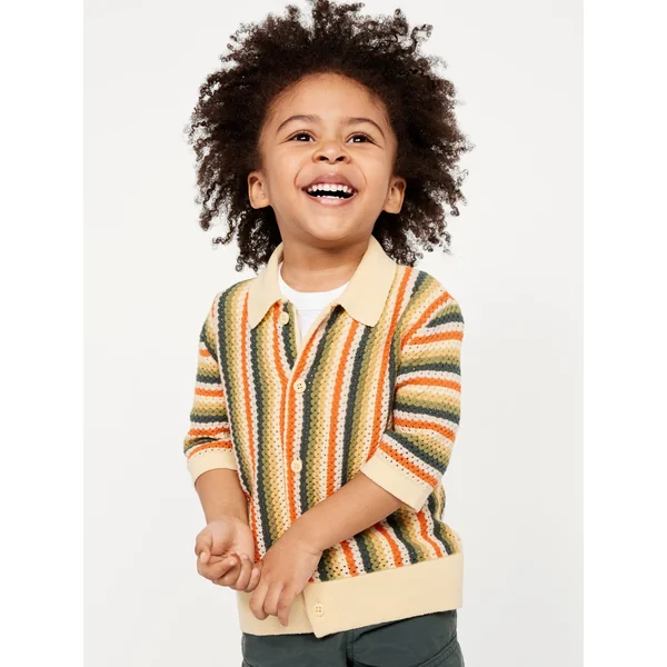 Loose Printed Sweater-Knit Shirt for Toddler Boys - Multi Stripe