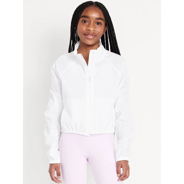 Loose Ruched-Sleeve Jacket for Girls - White Lilies