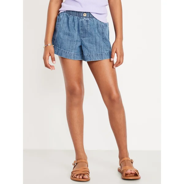 Loose Utility Jean Shorts for Girls - Medium Wash