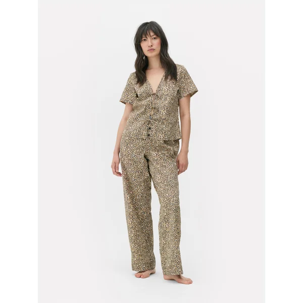 Love To Lounge Leopard Tie Front Pajama Shirt - Brown