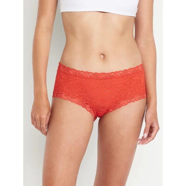 Low-Rise Lace Hipster Underwear - LAVA FLOW