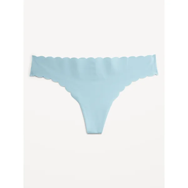 Low-Rise No-Show Scalloped Thong Underwear - Cool Rain
