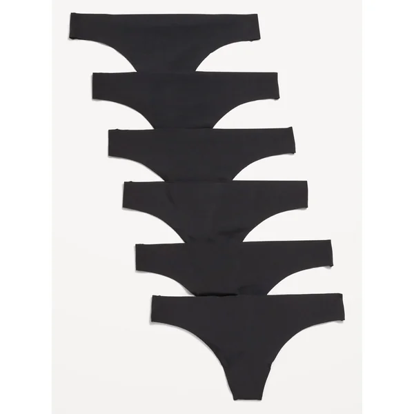 Low-Rise No-Show Thong Underwear 6-Pack - Black