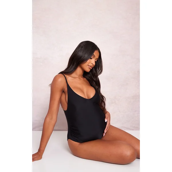 Maternity Black Basic Low Scoop Swimsuit
