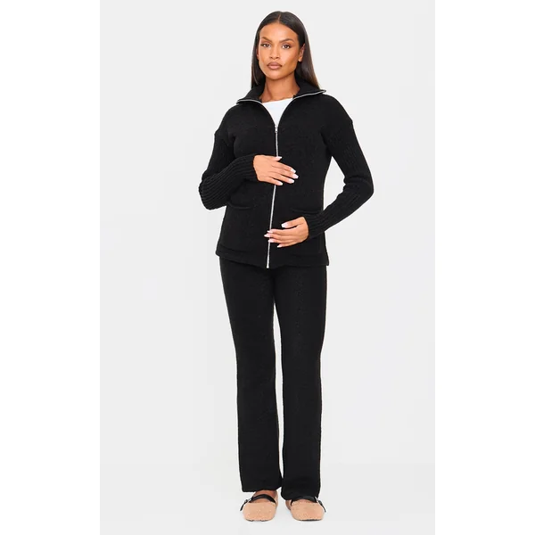 Maternity Black Boucle Knit Straight Leg Pants