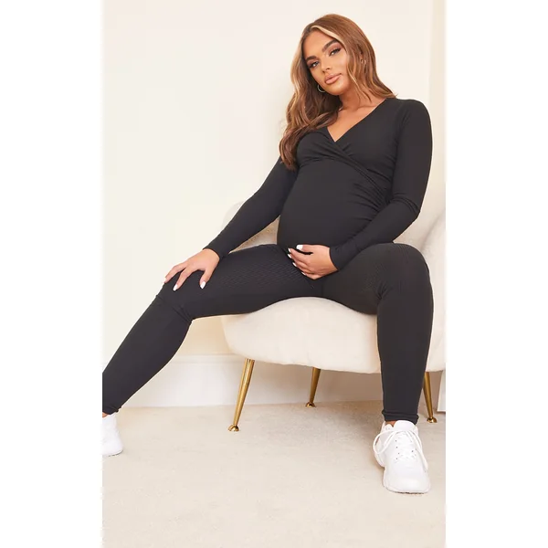 Maternity Black Brushed Rib Leggings