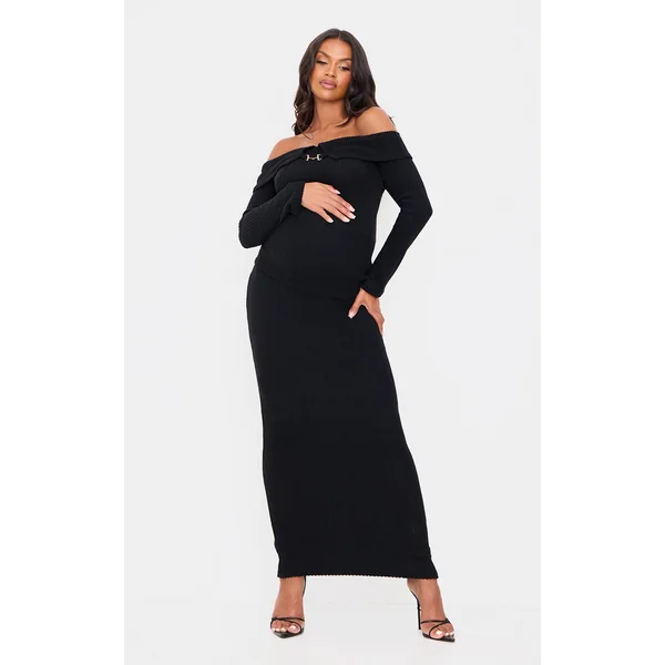 Maternity Black Brushed Rib Maxi Skirt