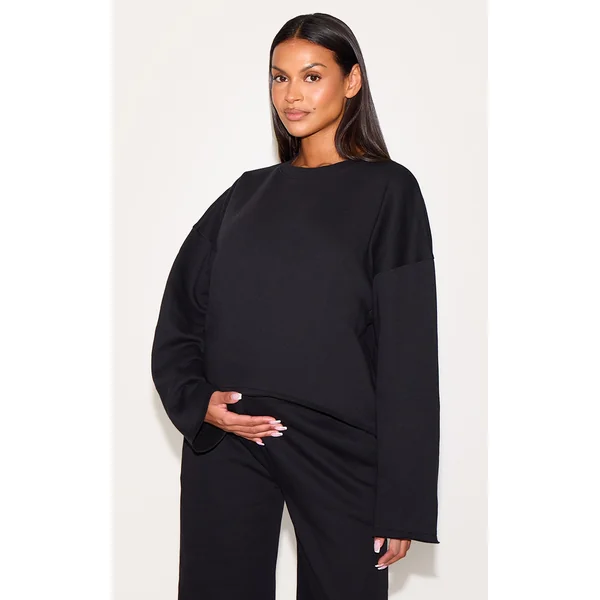 Maternity Black Cropped Fleeceback Sweatshirt