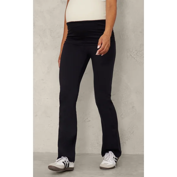 Maternity Black Fold Over Flared Leggings