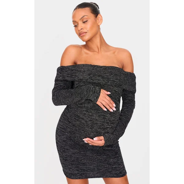 Maternity Black Glitter Bardot Mini Dress