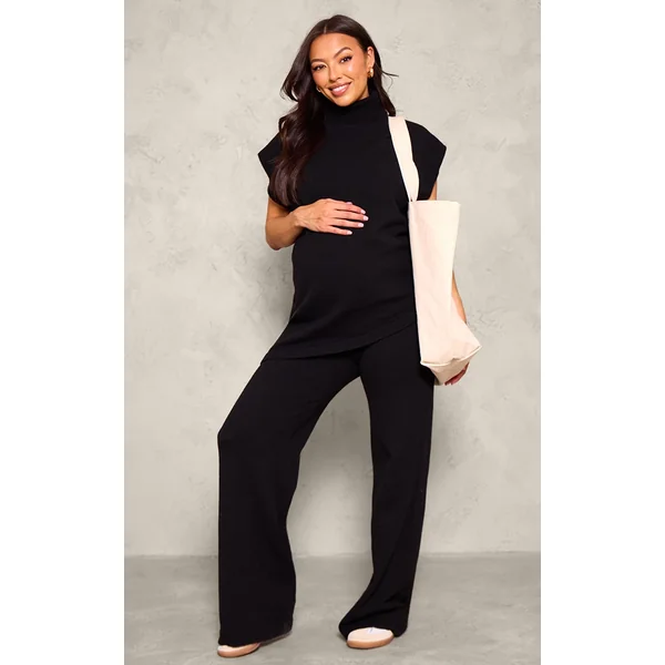 Maternity Black Knit Wide Leg Pants