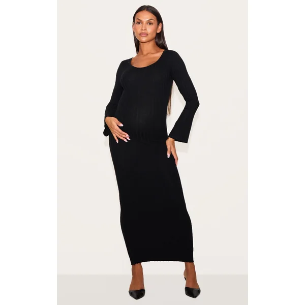 Maternity Black Knitted Scoop Neck Midaxi Dress