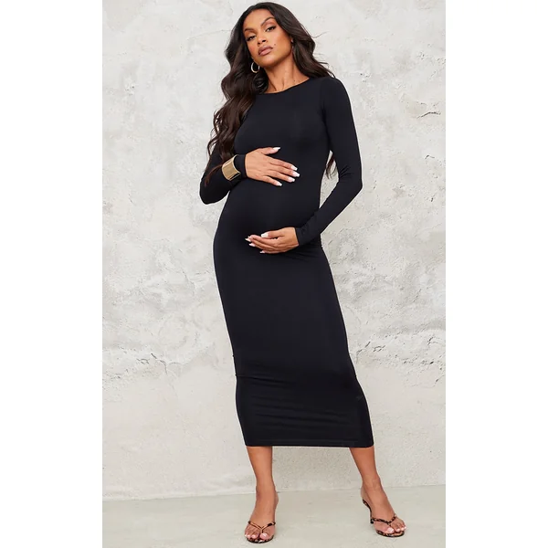 Maternity Black Seamless Long Sleeve Midaxi Dress