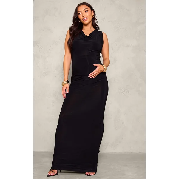 Maternity Black Slinky Maxi Skirt