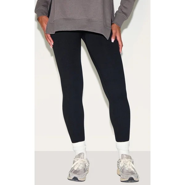 Maternity Black Snatched Ribbed Leggings